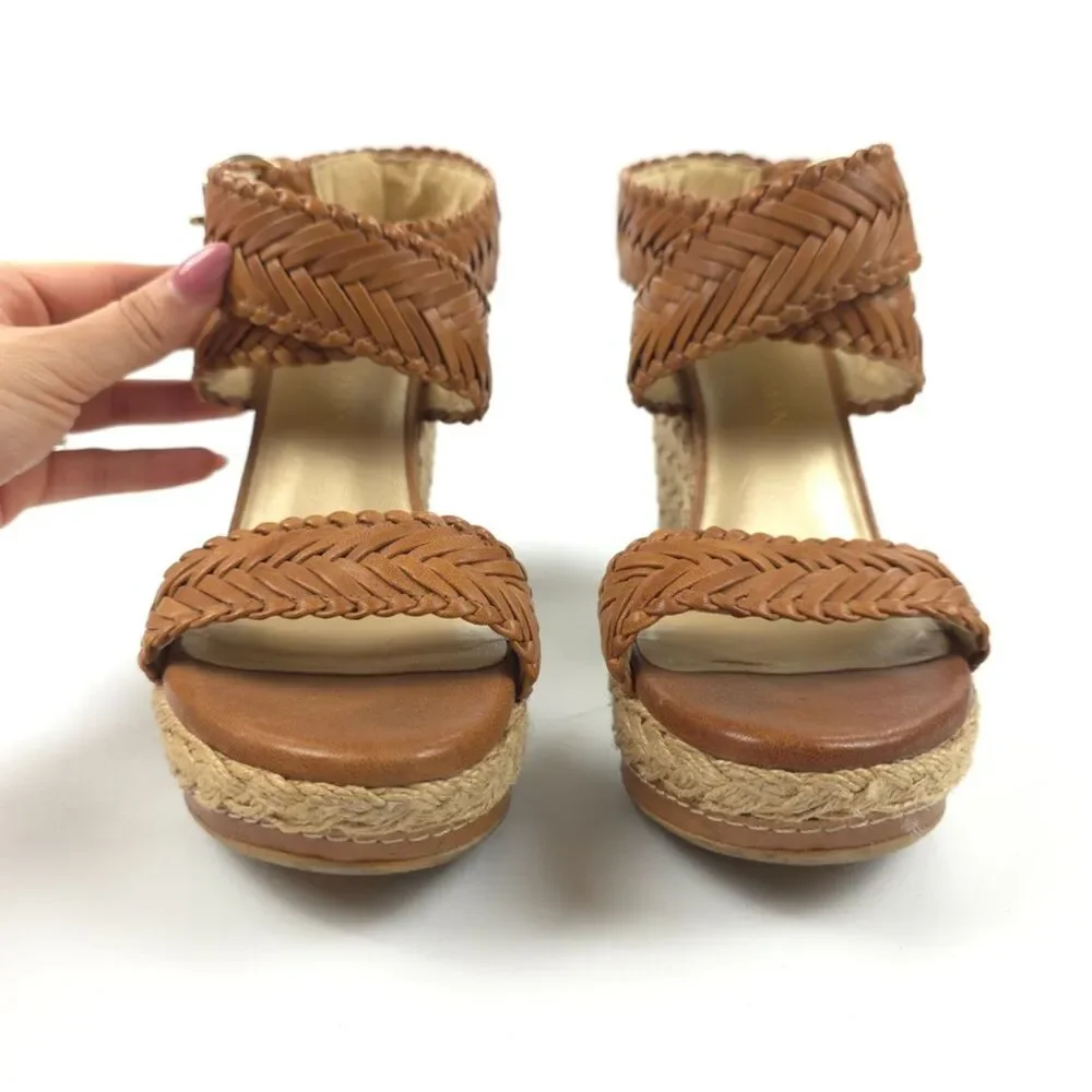STUART WEITZMAN Elixir Wedge Espadrille Braided Leather Heels Beachy Boho Hippie